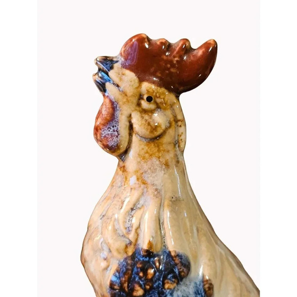 Hand-Crafted Glazed Ceramic Rooster Figurine Farmhouse Kitchen - Picture 3 of 9